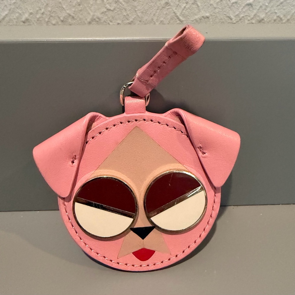 Kate Spade Spademals Rococo Pink Mod Dog Leather Dangle Keyring Bag Charm GUC
